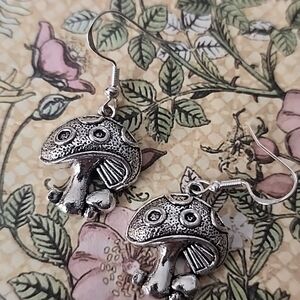 Fairy Garden Mushroom,Lattice Silver,  Earrings,